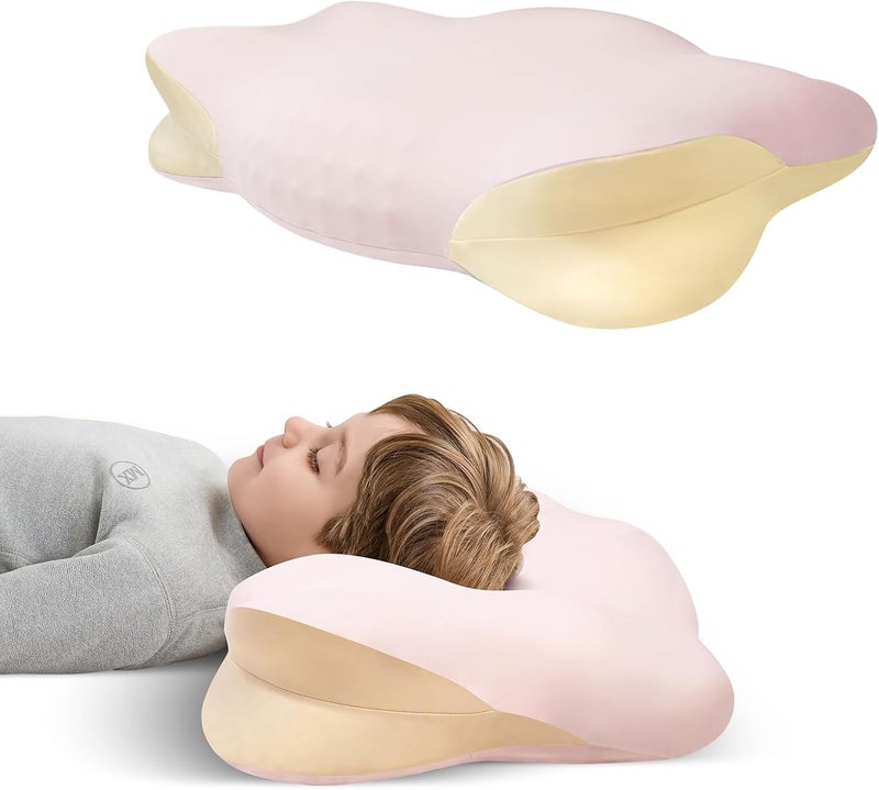 RESTIRY Memory Foam Toddler Pillow, Breathable Cooling Removable Pillowcase, Kids Pillow for Sleeping, Ergonomic Contour Neck Pillow for Back & Side & Stomach Sleeping 12x22 in (Pink) - Image 1